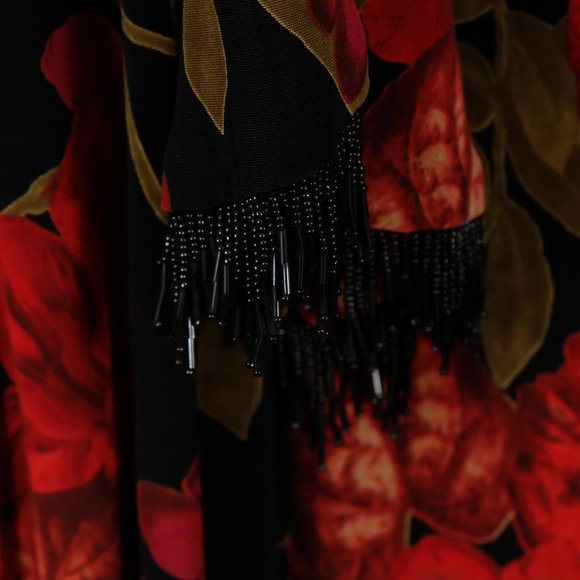 Vintage Blazer Tank Top Set Womens 12 Black Red Floral Lightweight Beads 70s 80s - Picture 4 of 10